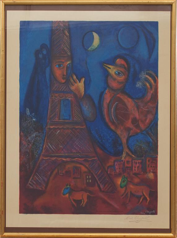 MARC CHAGALL, efter, färglitografi, stämplad signatur och tryckt hos Mourlot av Sorlier, Paris, numrerad 1908/5000.