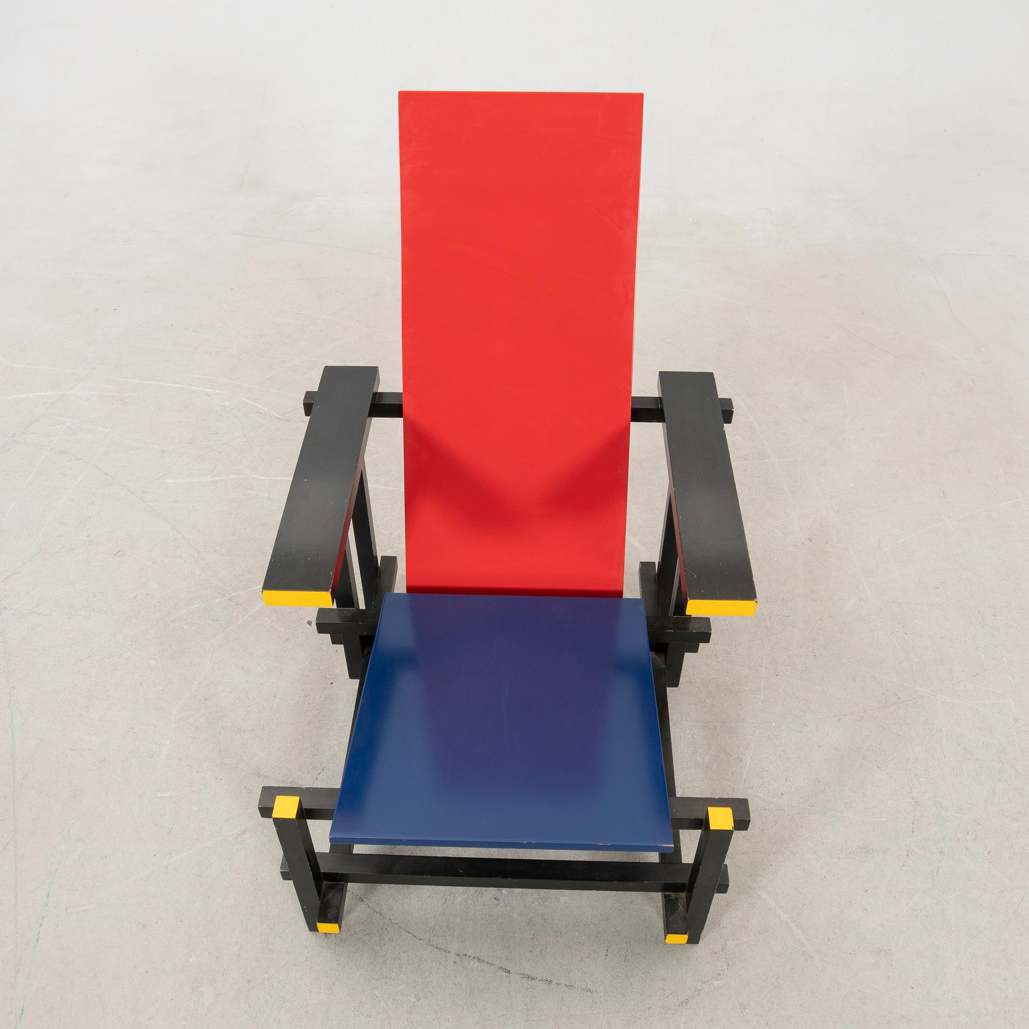Gerrit Rietveld, armchair, "Red and Blue Chair", Cassina, 20th century.