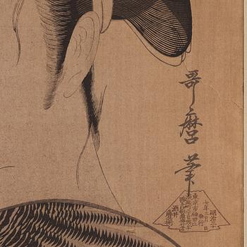 A Japanese colour woodblockprint by Kitagawa Utamaro (1753-1806), late 19th Century.