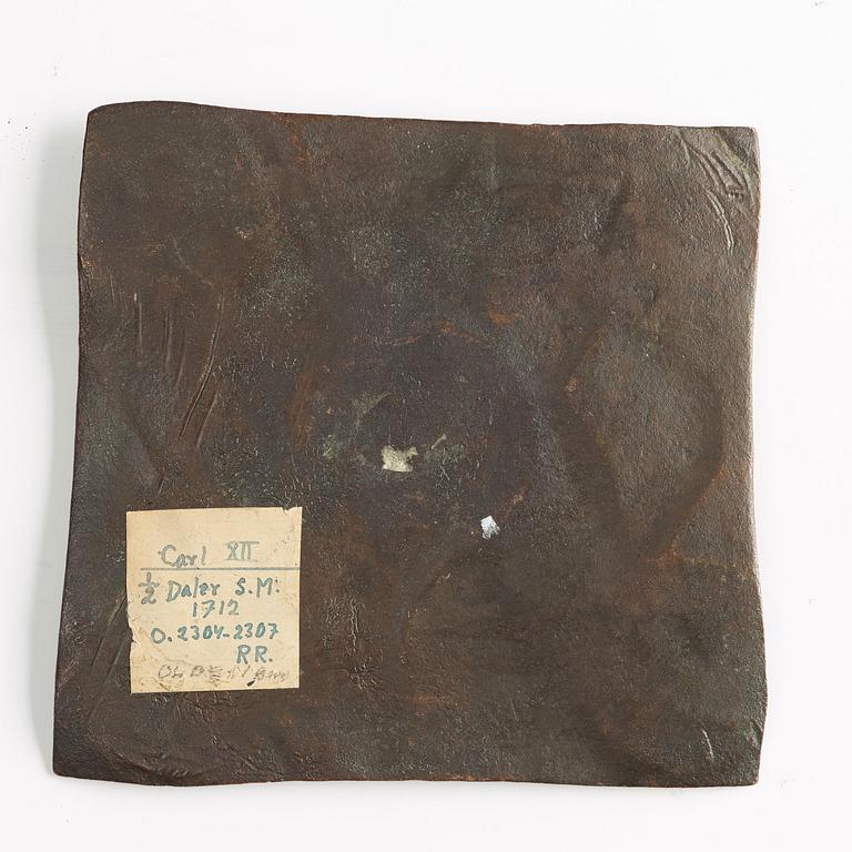 A Swedish copper plate, 1/2 Daler Silvermynt, Karl XII, 712.