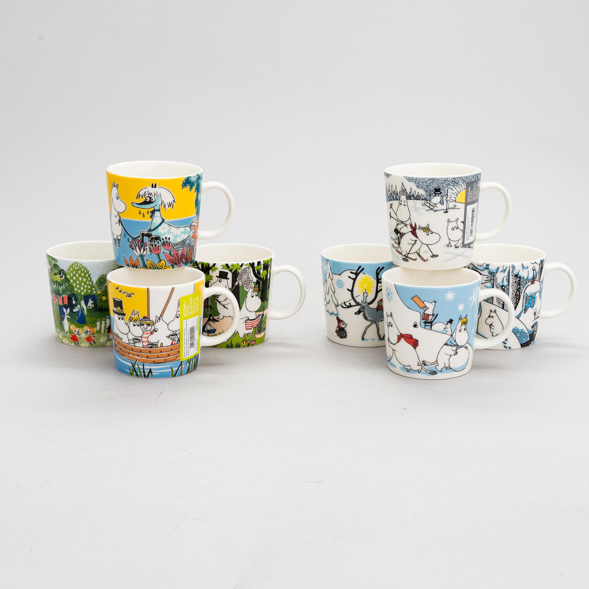 Muminmuggar, 8 st, porslin, Moomin Characters, Arabia.