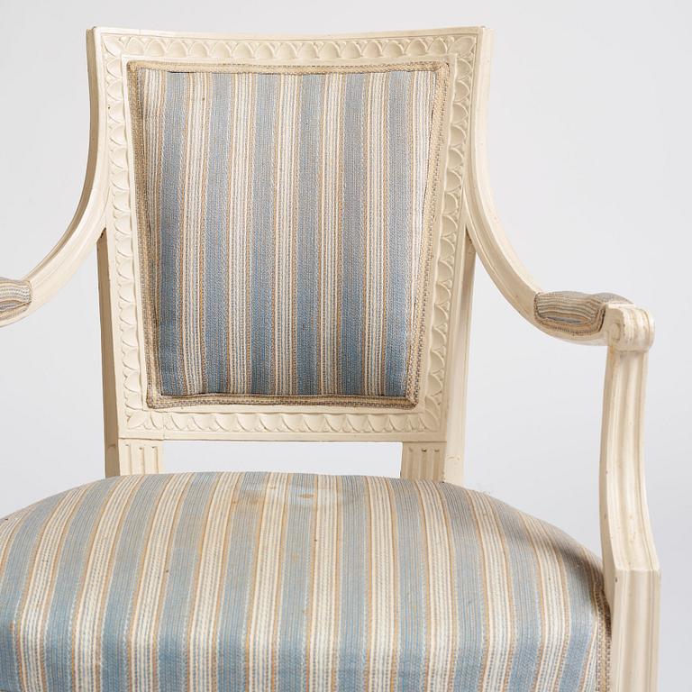 A pair of Gustavian armchairs, second part of the 18th century.