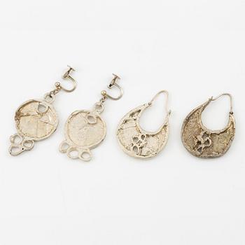 Lars Arby, three pairs of earrings, sterling silver, Gothenburg 1977, 1982 and 1983.