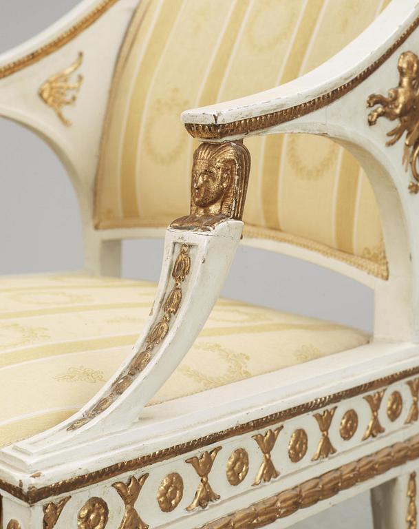 A pair of late Gustavian early 19th century armchairs.