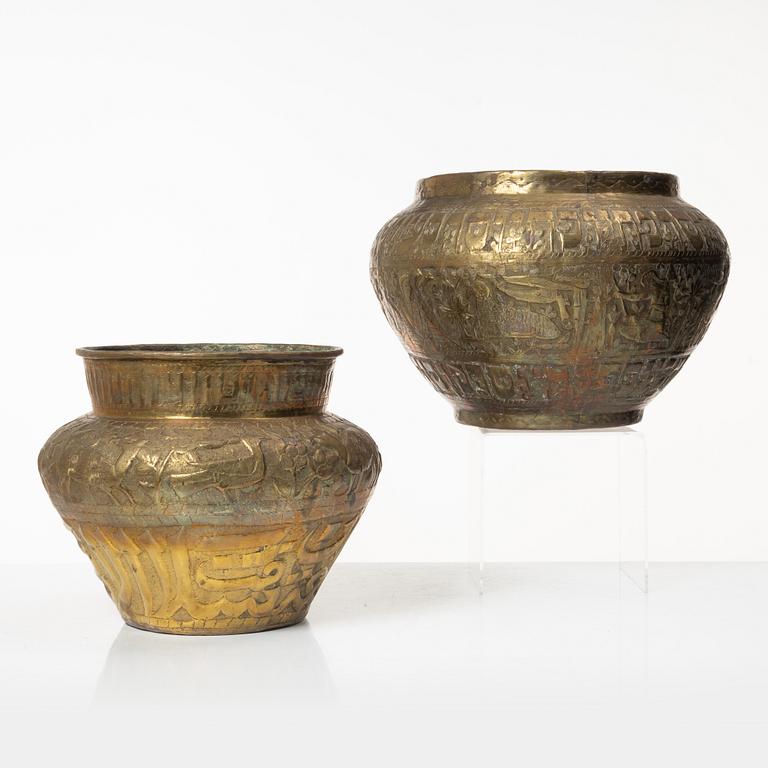 Two brass egyptian revival vessels, early 20th century.