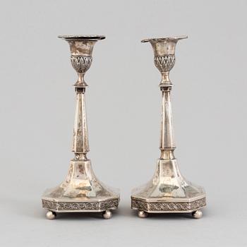 A pair of Swedish 18th century silver candlesticks, by Johan Fredrik Wildt, Stockholm 1796-1799.