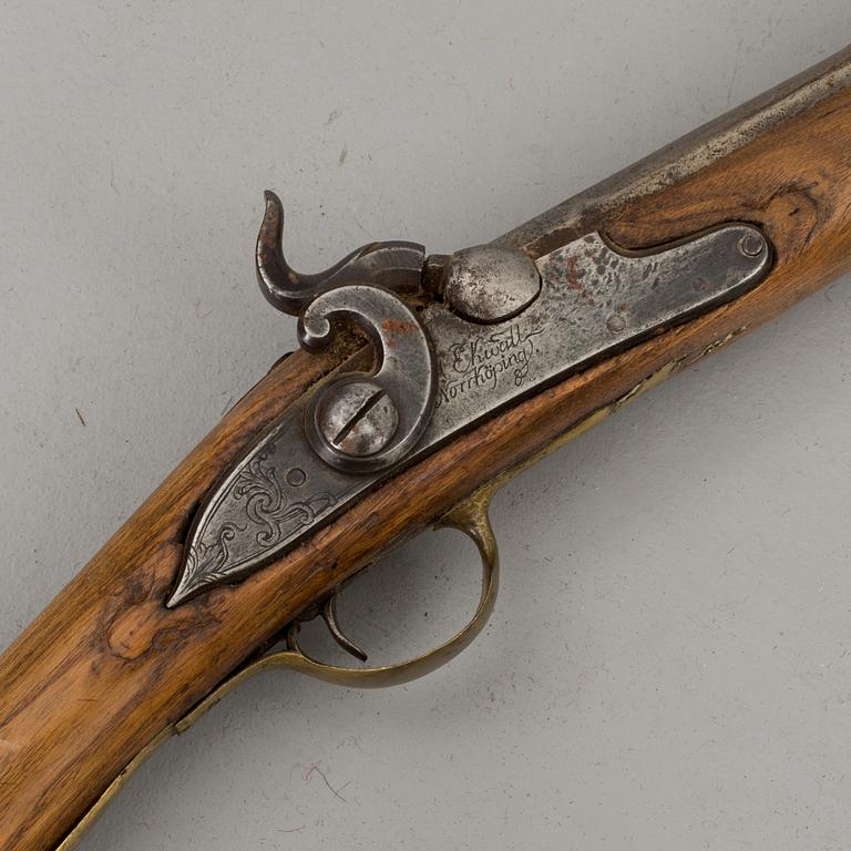 A PERCUSSION LOCK RIFLE, signed Ekwall Norrköping.