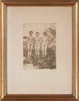 Anders Zorn · ANDERS ZORN, etsning, "Tre systrar", sign i blyerts, dat i plåten 1913.