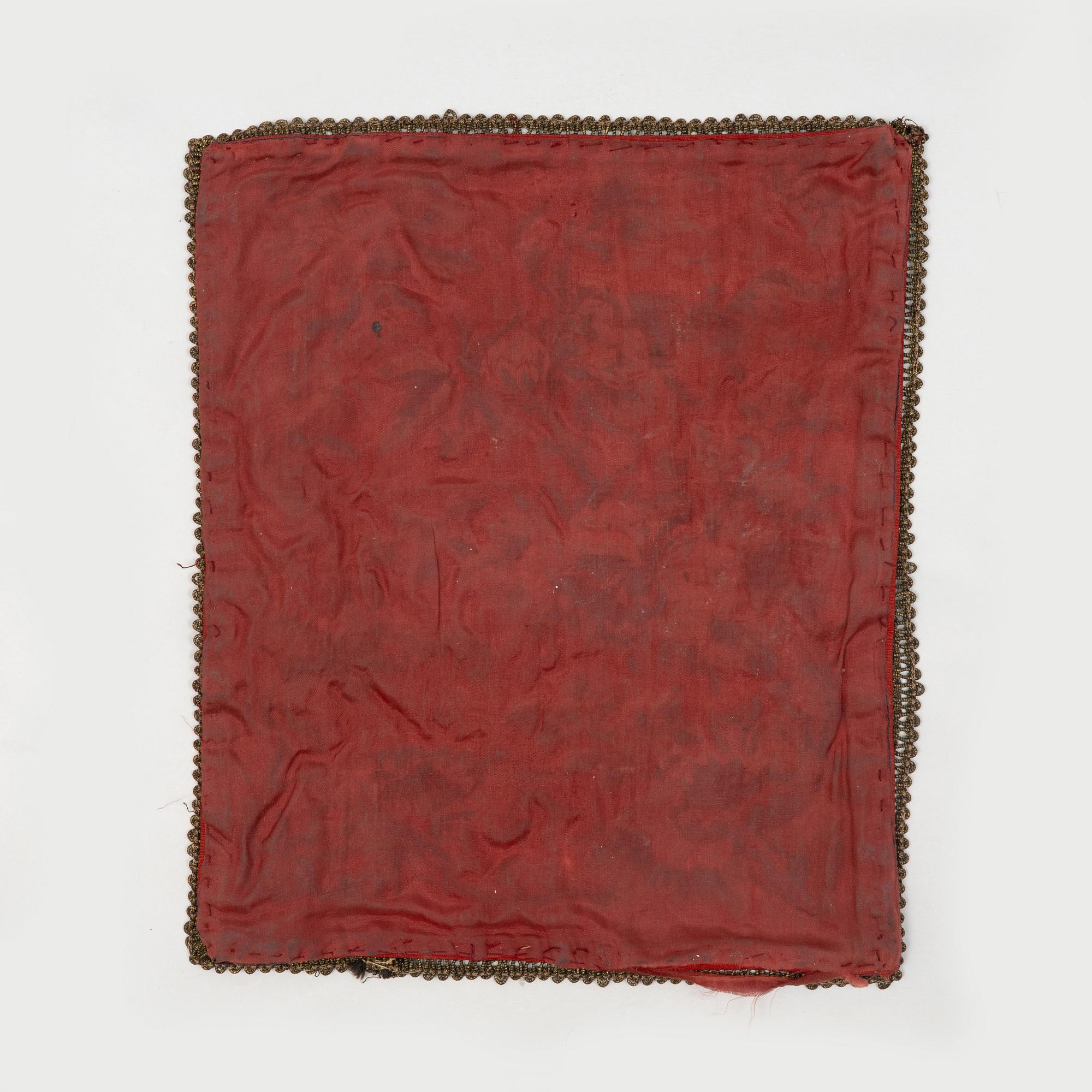 Two rank badges, two embroideries, and a brocade, China, part Qing dynasty.
