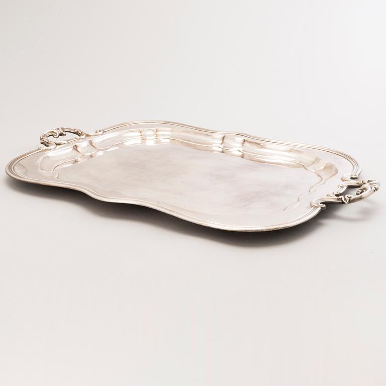 A silver plated tray, around 1900.