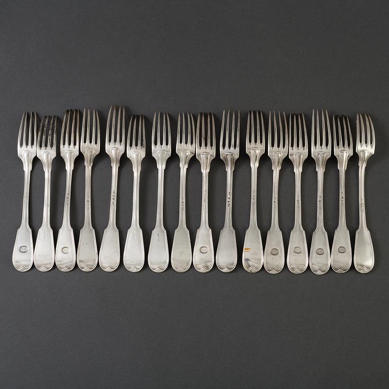 16 early 19th century silver forks.