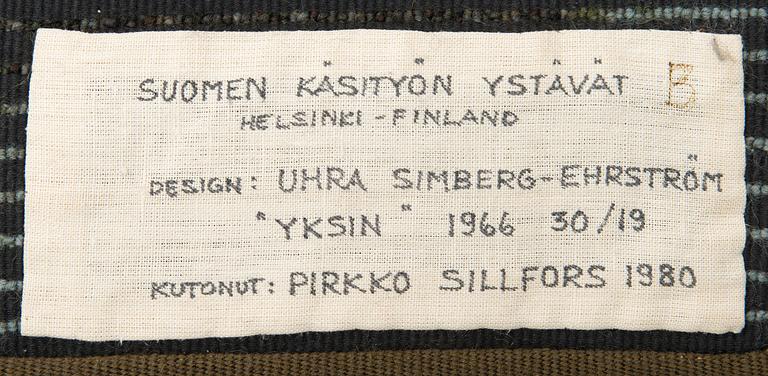 UHRA-BEATA SIMBERG-EHRSTRÖM, ryijy /ryijymatto, Suomen käsityön ystävät. Noin 155x125 cm.