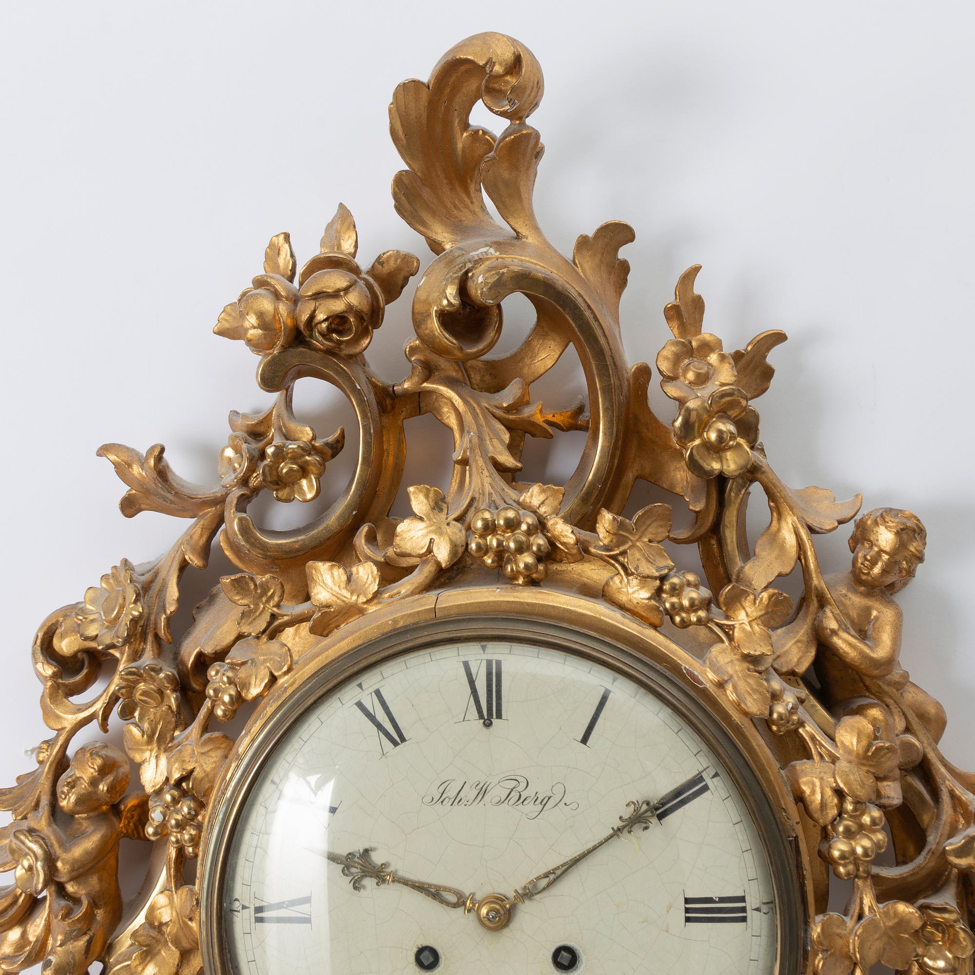 A Neo-rococo wall clock by Johan W. Berg, Karlstad, Sweden, ca. 1860.