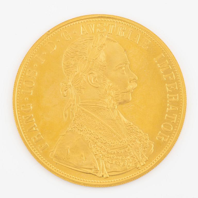 Gold coin, Austria-Hungary, 4 Ducats, 1915, later striking.