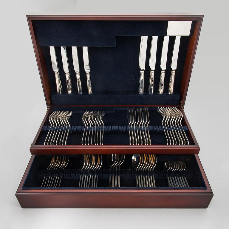 Bestickuppsättning, 84 delar, sterlingsilver, "Grecian Pattern", Carrs, Sheffield 1995. I originalschatull.