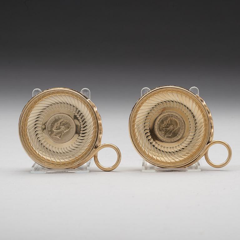 Two Swedish mid 20th century silver-gilt "tasse de vin", marked Stockholm 1936 and 1944.