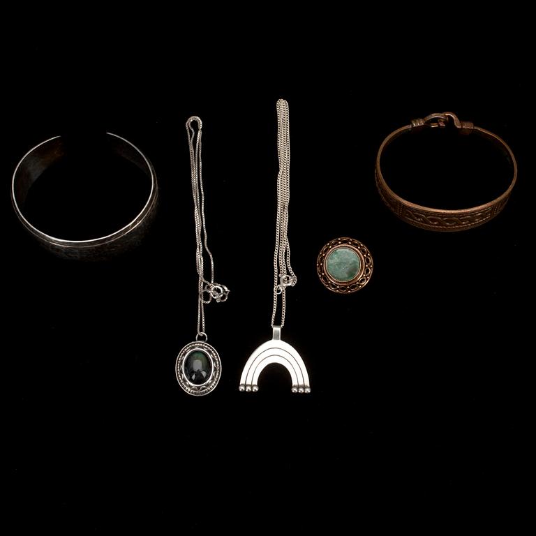PARTI KALEVALA SMYCKEN, 5 st. silver, brons, spektrolit, agat.
