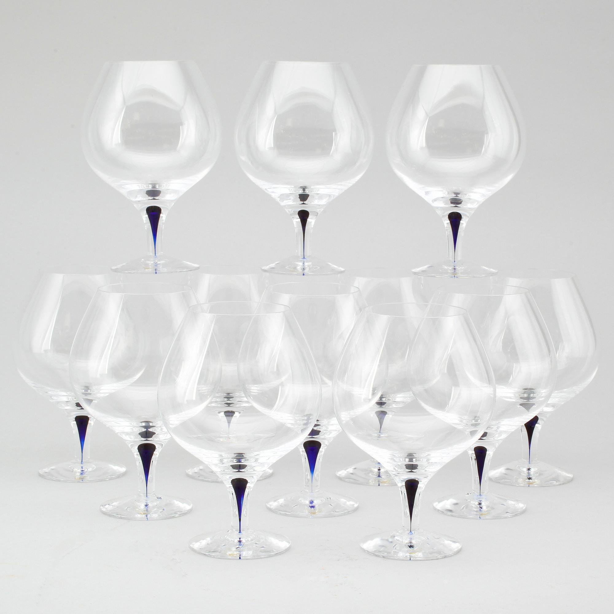 KONJAKSKUPOR, 12 st, glas, "Intermezzo", Erika Lagerbielke, Orrefors.