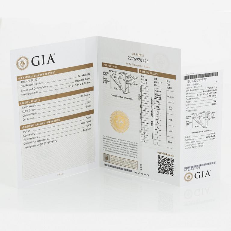 A pair of 18K white gold earrings with round brilliant-cut diamonds with a total weight of ca 1.30 cts.