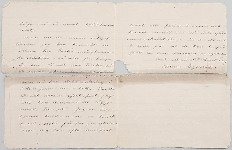 BREV, undertecknat och signerat Selma Lagerlöf, daterat Mårbacka Sunne 19.11.1914.
