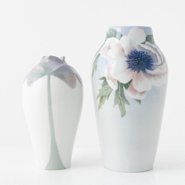 Rörstrand, two Art Nouveau porcelain vases, early 20th Century.