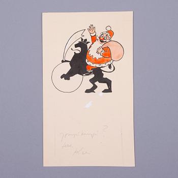 KARI SUOMALAINEN, luonnos, tussi ja vesiväri, signeerattu.