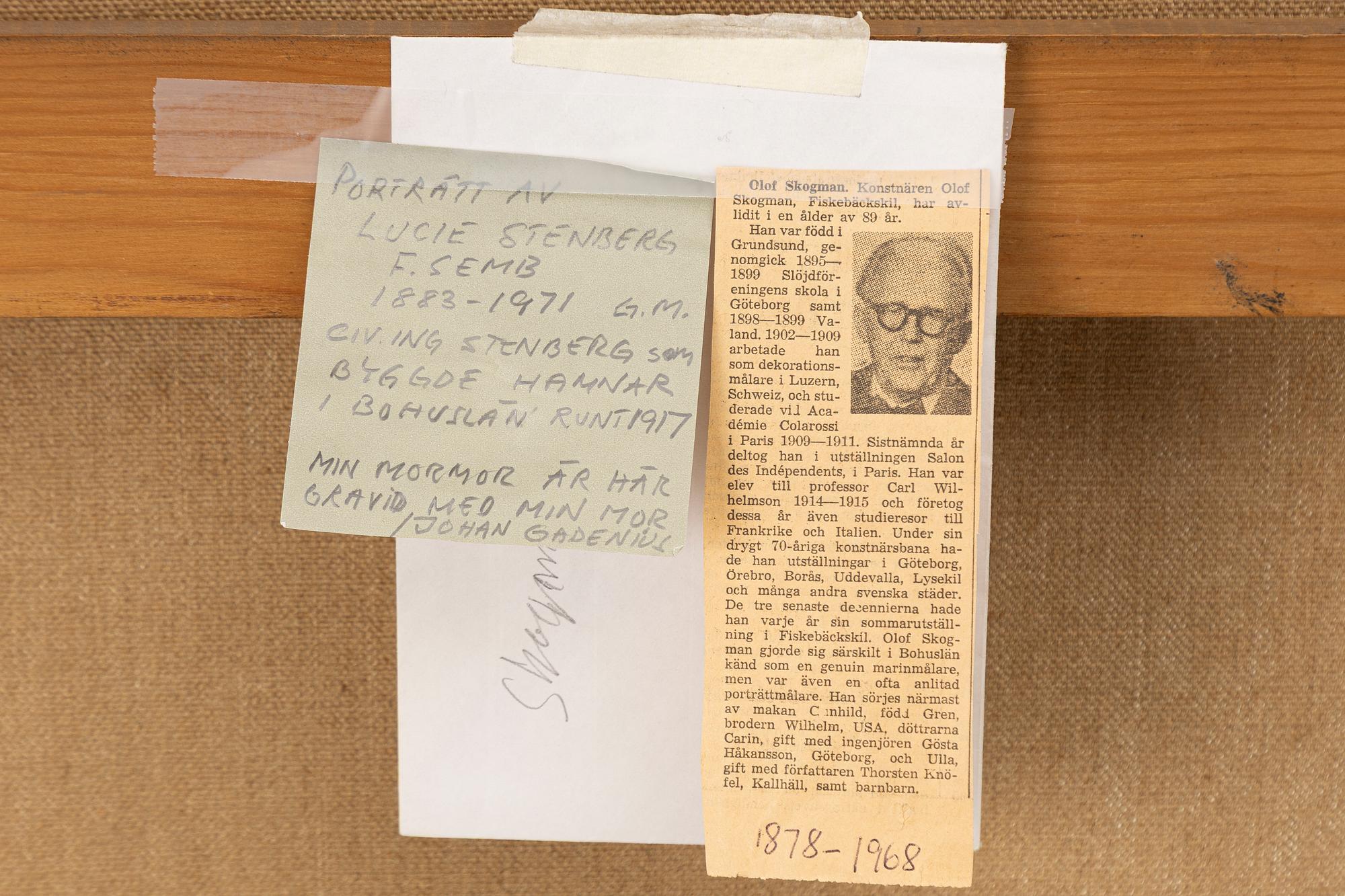 Olof (Olle) Skogman, Porträtt av Lucie Stenberg (född Semb) (1883-1971).