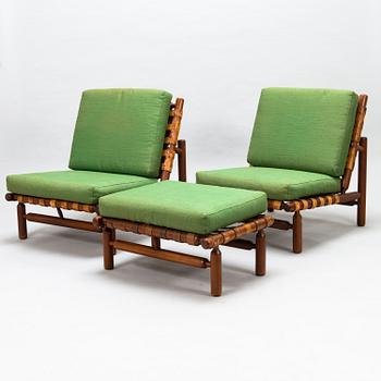 ILMARI TAPIOVAARA, a pair of mid-20th-Century armchairs and a stool for La Permanente Mobili Cantù, Italy.