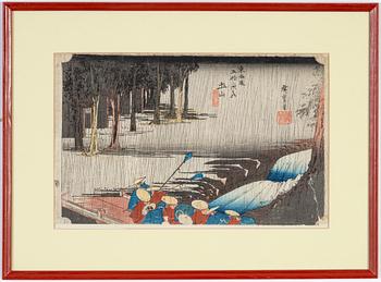 Ando Utagawa Hiroshige, a woodblock print in colours, mid 19th Century.