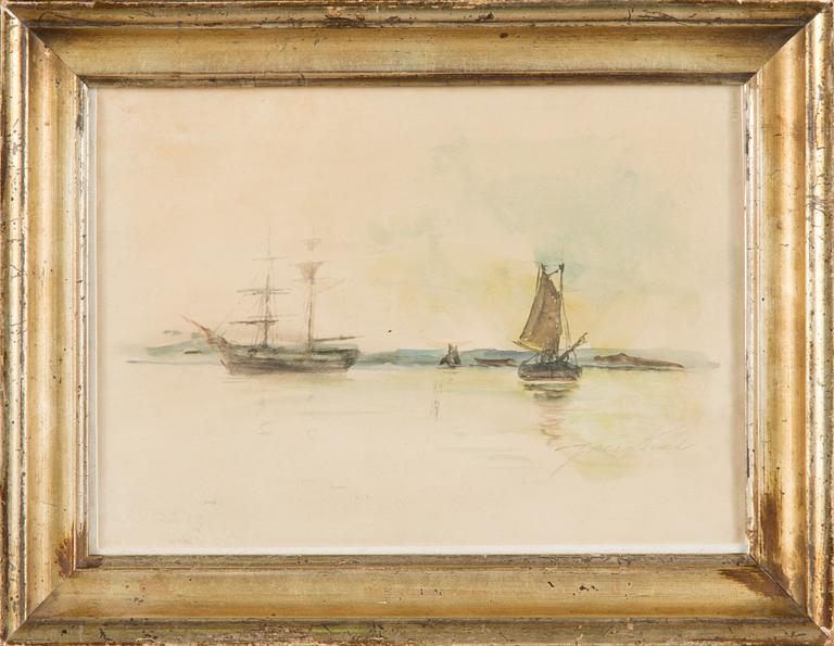 Jean-Barthold Jongkind, Sailing ships by the coast.