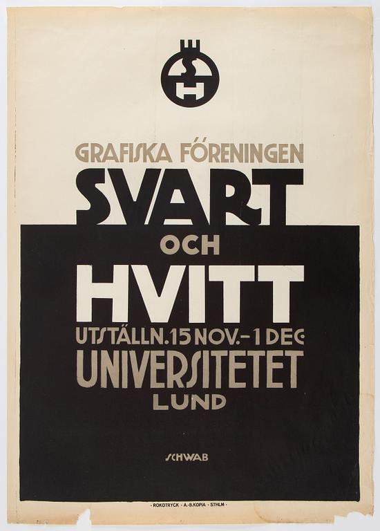 Eigil Schwab, a lithographic vintage poster, 'Svart och Hvitt', Rokotryck, A.-B. Kopia, Sthlm.