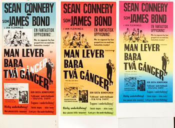 Film posters, 3 pcs, James Bond "You Only Live Twice" 1967 and later.