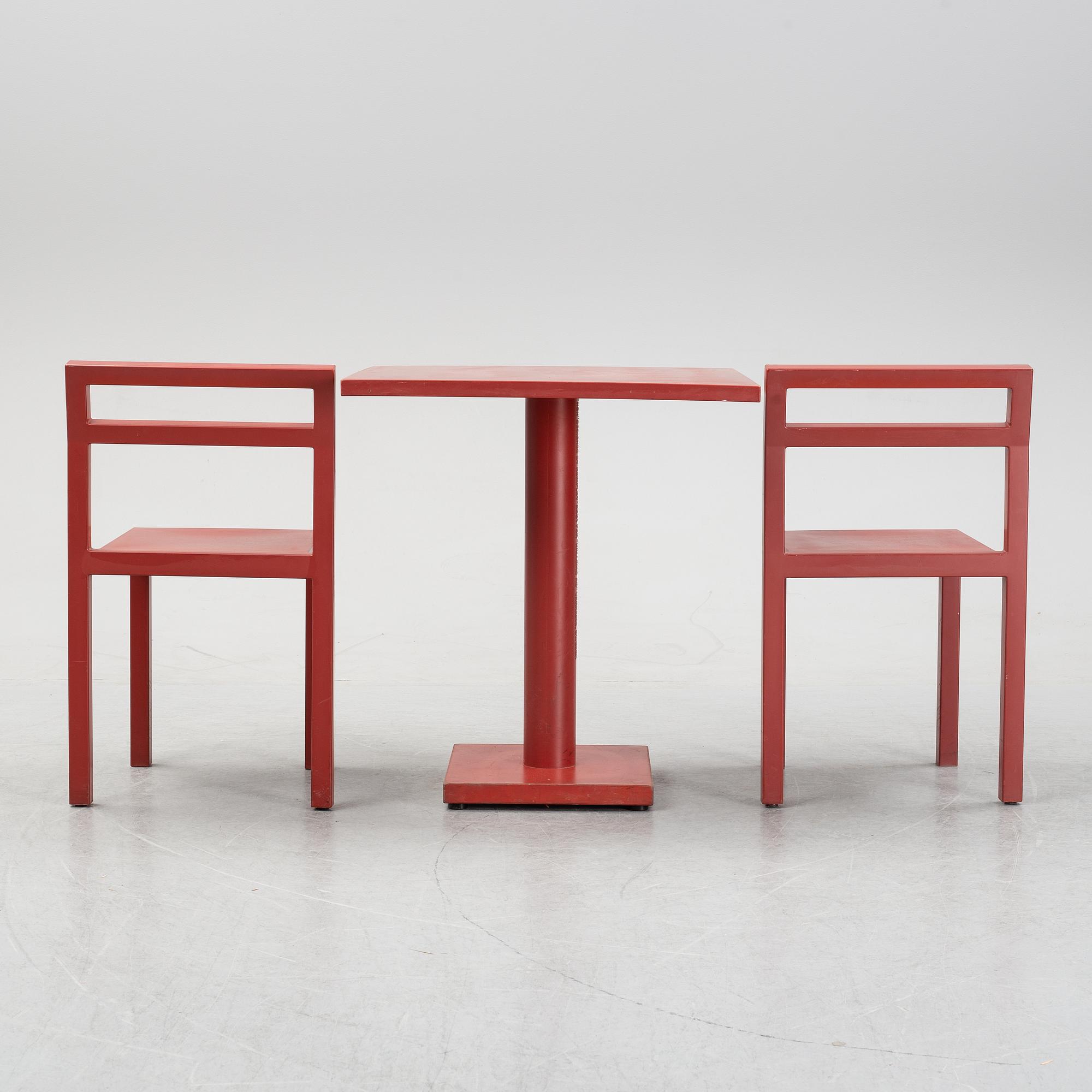 Boris Berlin/Poul Christiansen, a 'Non' table and two chairs, Komplot design, Källemo.
