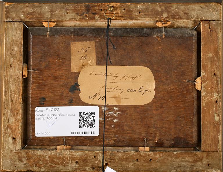 OKÄND KONSTNÄR, olja på pannå, 1700-tal.