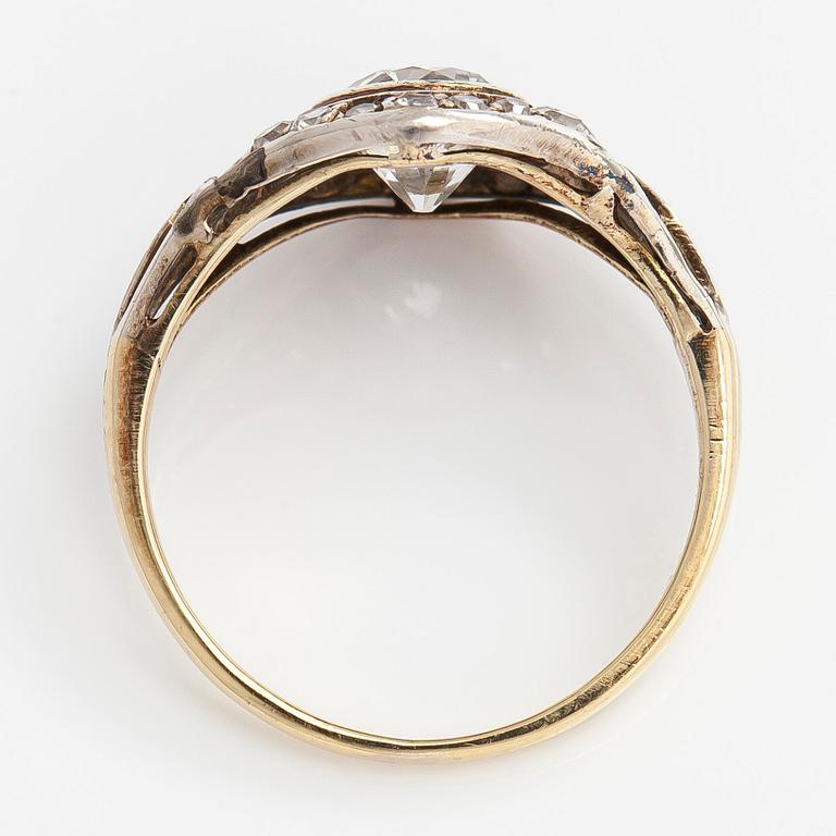 A 14K gold/silver ring, set with old-cut diamonds totalling approximately 0.73 ct.