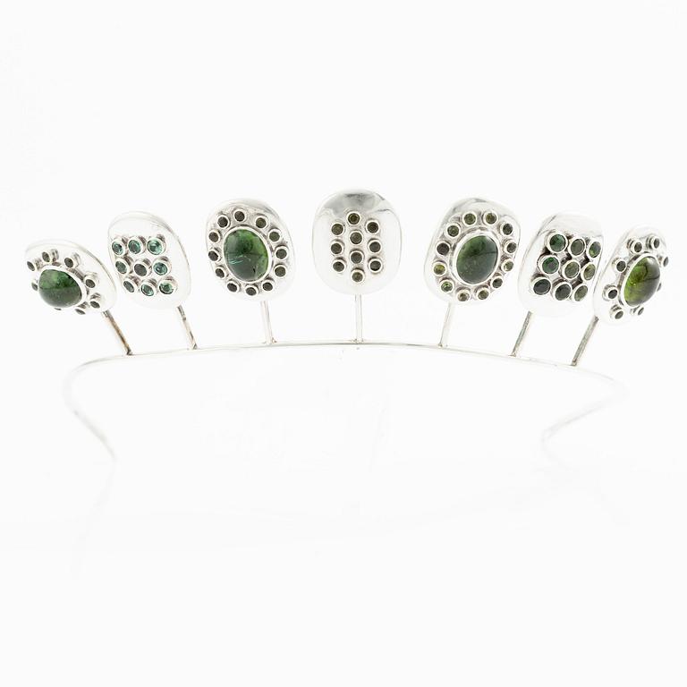 H Strömdahl, a parure, silver with tourmalines and other green stones, Stockholm 1961 and 1963.