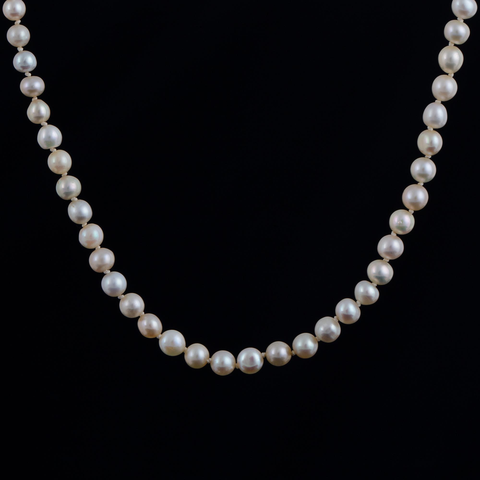Cultured pearl necklace, clasp with old-cut diamonds.