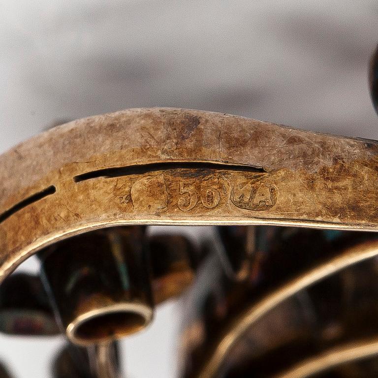 Brosch/hänge, silver och guld med gammalslipade och rosenslipade diamanter.