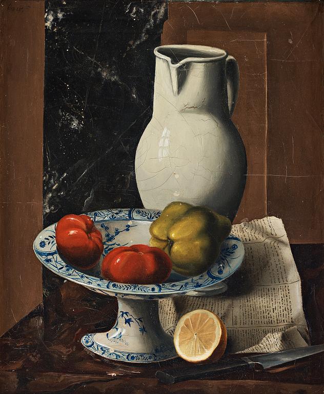 Amadé Barth, "Nature morte med vit kanna och frukter".