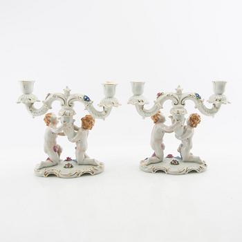 Candelabras two pairs Schmierholz Germany mid-20th century porcelain.