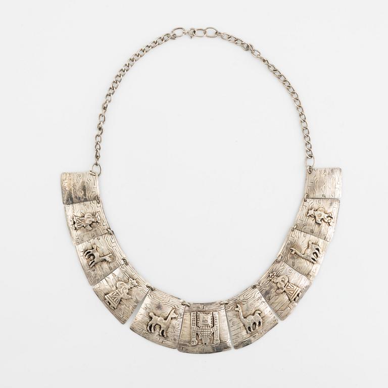 Collier och armband, sterlingsilver, Peru.