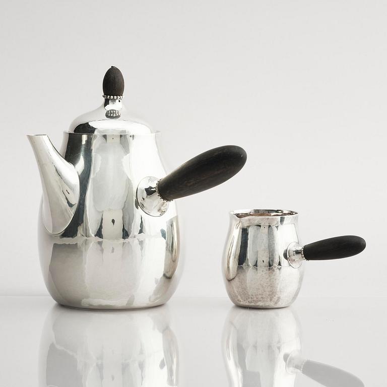 Georg Jensen, a sterling silver three-piece coffee set, Copenhagen, Denmark, after 1945, design no 80B and 80C.