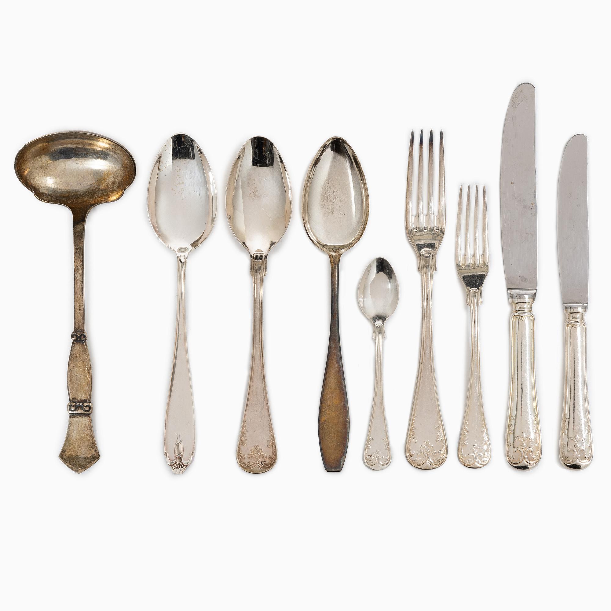 A 72-piece silver flatware set, Mema, Sweden, 1973-75, and eight other pieces of varying models.