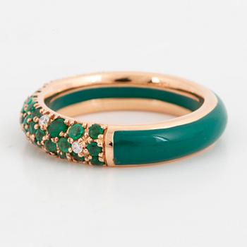 green enamel, gold and emerald and brilliant-cut diamond band ring.