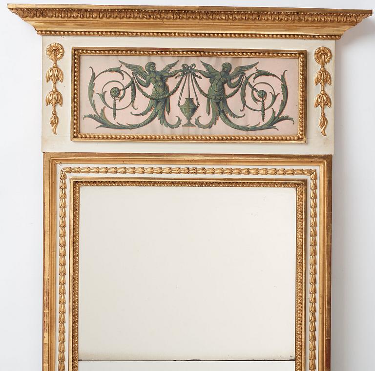 A late Gustavian mirror and console table, late 18th century.