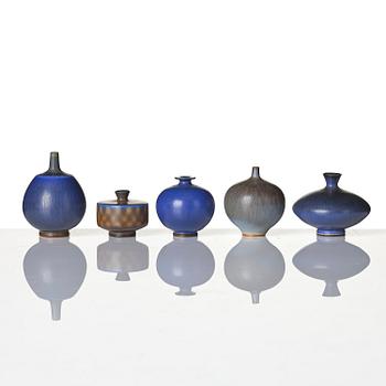 Berndt Friberg, a set of nine miniature stoneware vases, Gustavsberg Studio 1967-71.