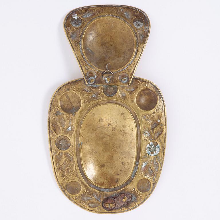 A pair of Swedish 18th century brass one-light wall sconces.