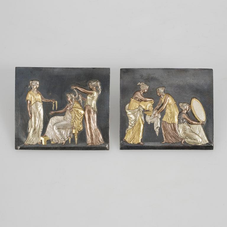 BESLAG, ett par, patinerad brons, empire, 1800-talets första hälft.