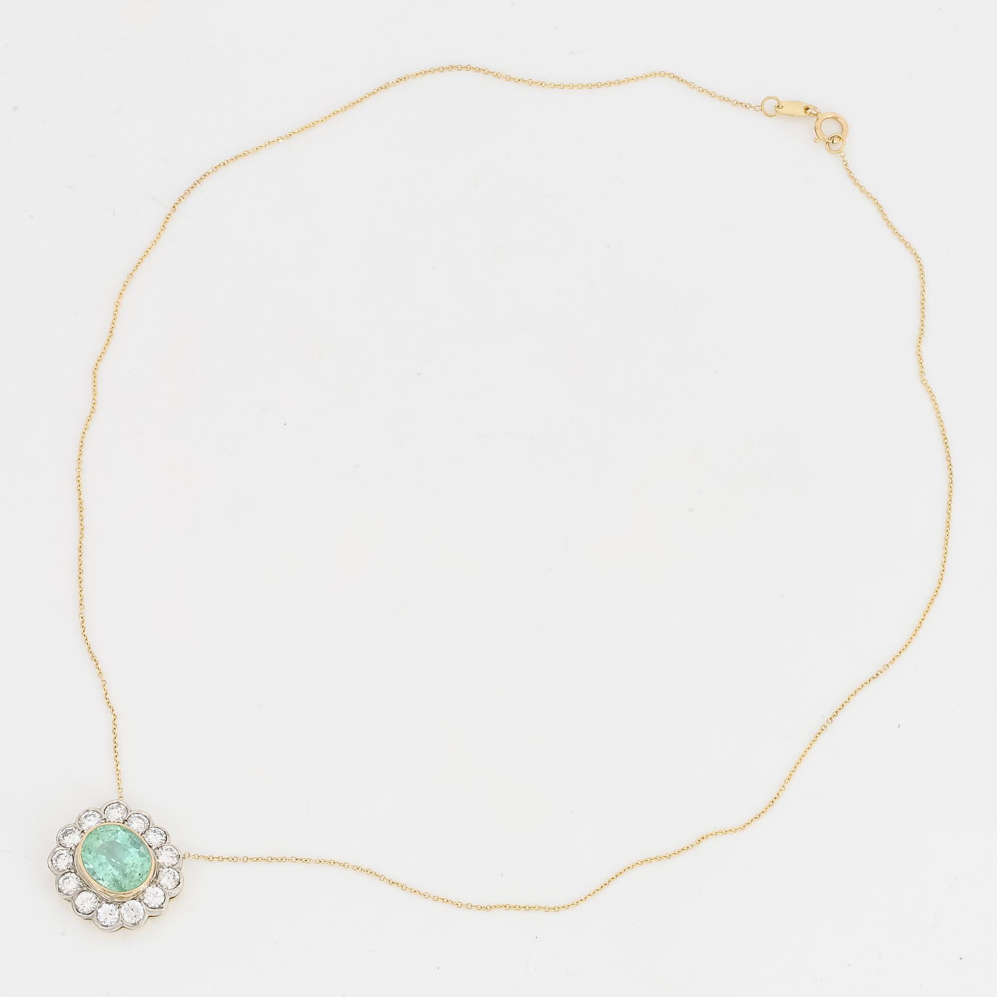 Tourmaline and brilliant-cut diamond pendant.