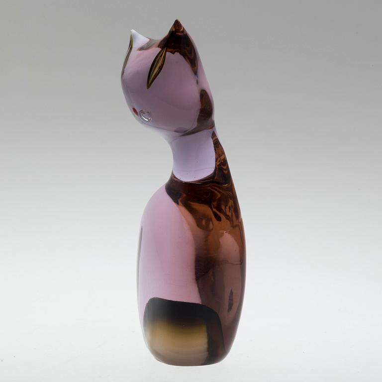A glass sculpture of a cat, with signature "Tosi Alberto 1968 Murano".